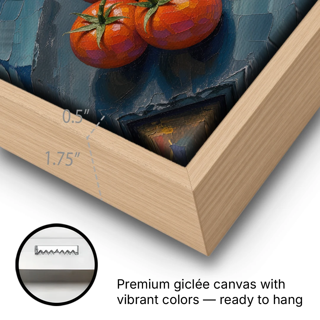 Tomato Painting on a Slate Board - Oak Framed Canvas Wall Art - Gallery Wrap Corner