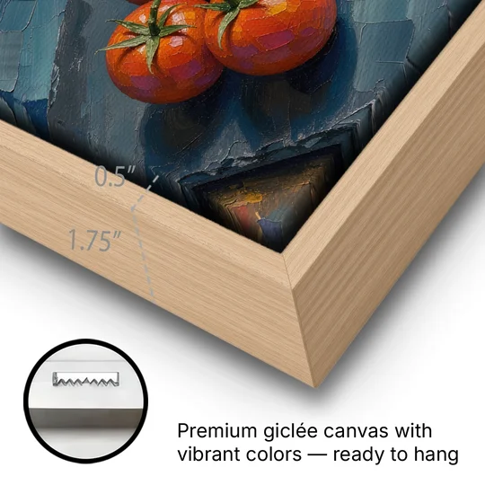 Tomato Painting on a Slate Board - Oak Framed Canvas Wall Art - Gallery Wrap Corner