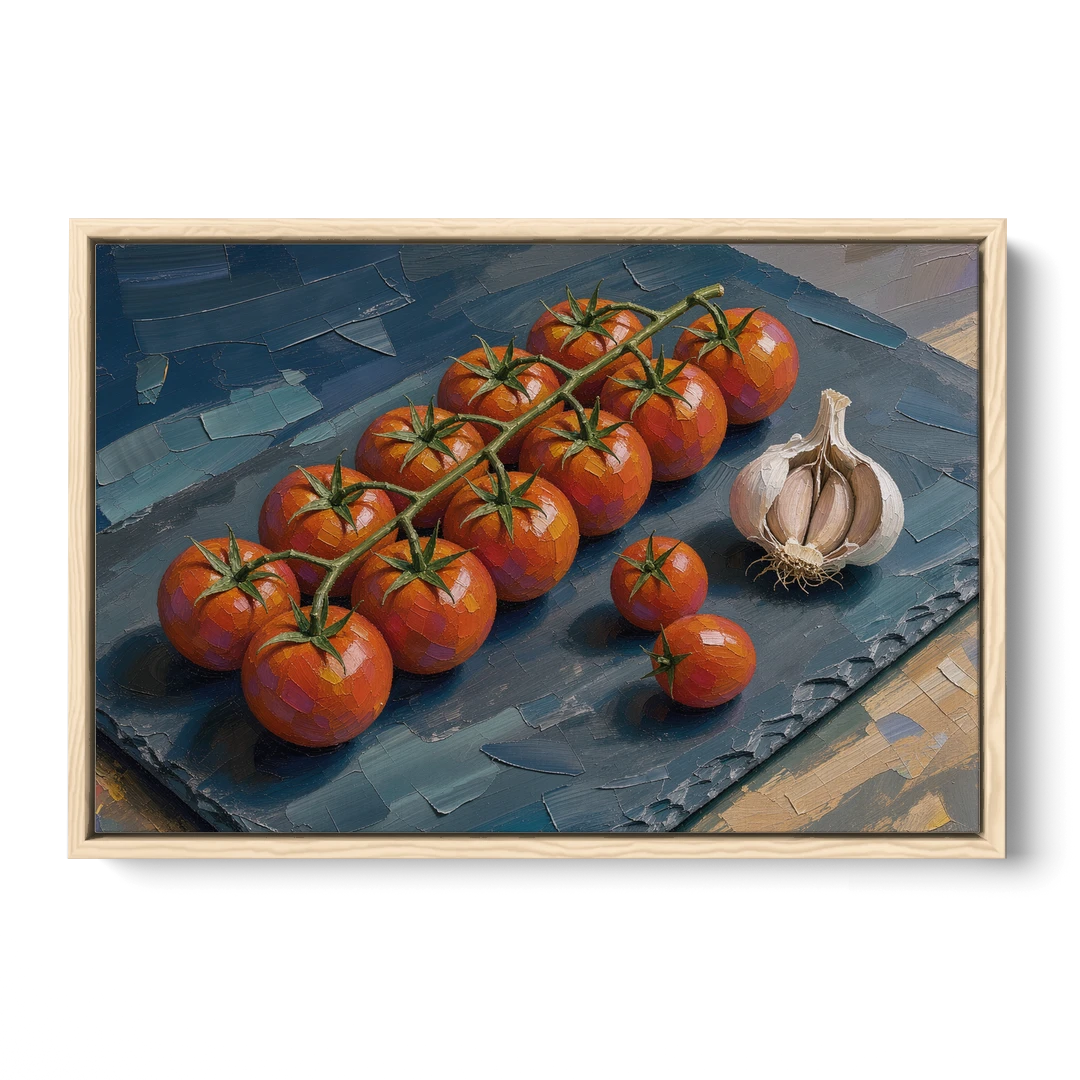 Tomato Painting on a Slate Board - Oak Framed Canvas Wall Art - Front