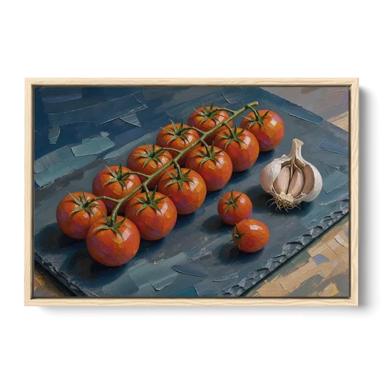 Tomato Painting on a Slate Board - Oak Framed Canvas Wall Art - Front