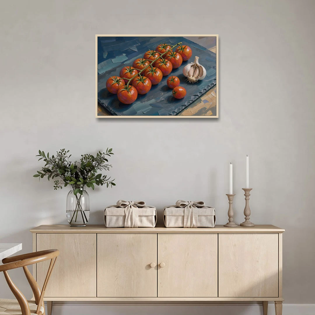 Tomato Painting on a Slate Board - Oak Framed Canvas Wall Art - Coffee Table - 36x24