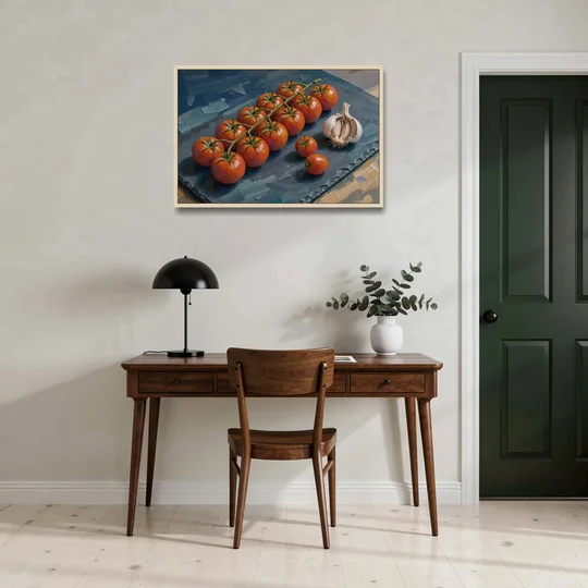 Tomato Painting on a Slate Board - Oak Framed Canvas Wall Art - Office - 36x24