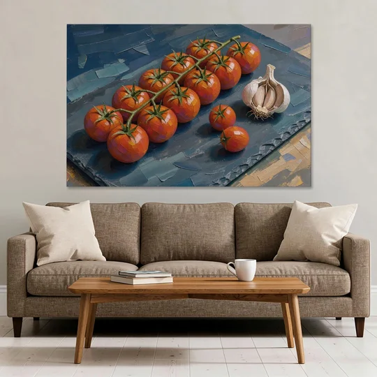 Tomato Painting on a Slate Board - Canvas Wall Art - Sofa - 60x40
