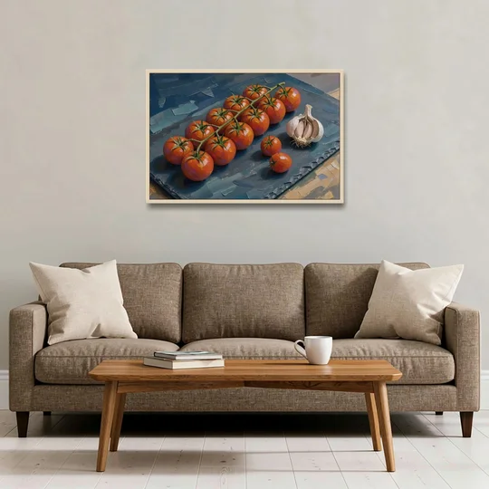 Tomato Painting on a Slate Board - Oak Framed Canvas Wall Art - Sofa - 36x24