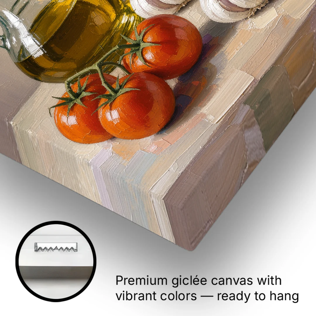 Tomatoes, Garlic and Basil for the Kitchen - Canvas Wall Art - Gallery Wrap Corner
