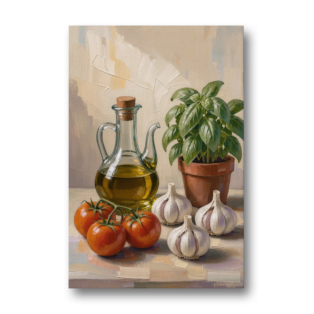 Tomatoes, Garlic and Basil for the Kitchen - Canvas Wall Art - Front