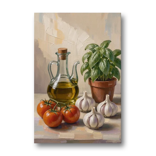 Tomatoes, Garlic and Basil for the Kitchen - Canvas Wall Art - Front