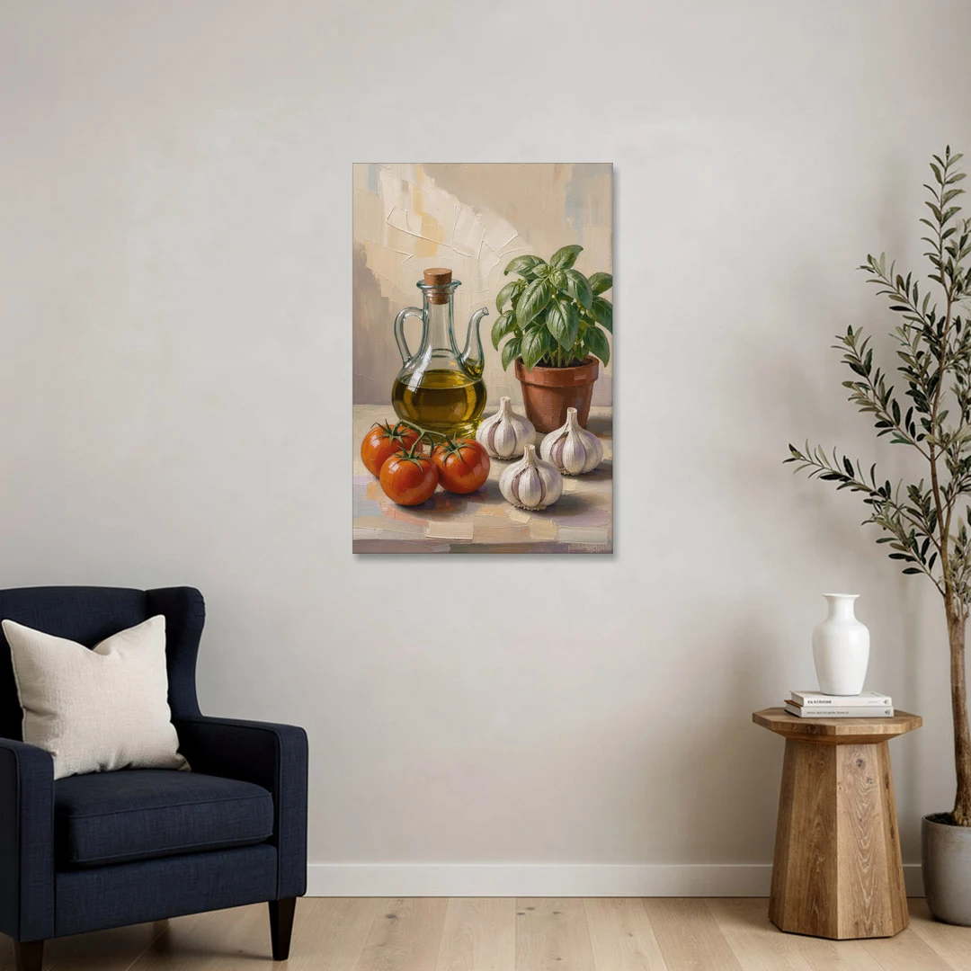 Tomatoes, Garlic and Basil for the Kitchen - Canvas Wall Art - Sofa - 24x36