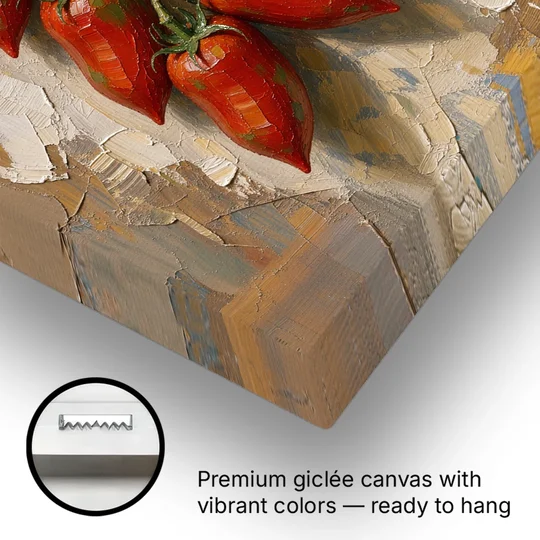 Tomatoes Wall Art on an Iron Hook - Canvas Wall Art - Gallery Wrap Corner