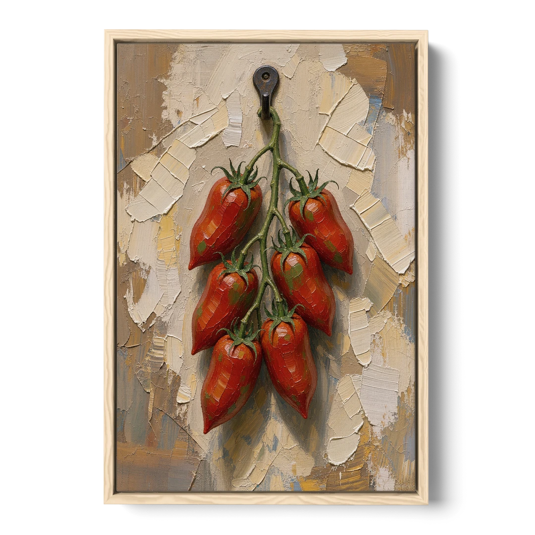Tomatoes Wall Art on an Iron Hook - Oak Framed Canvas Wall Art - Front