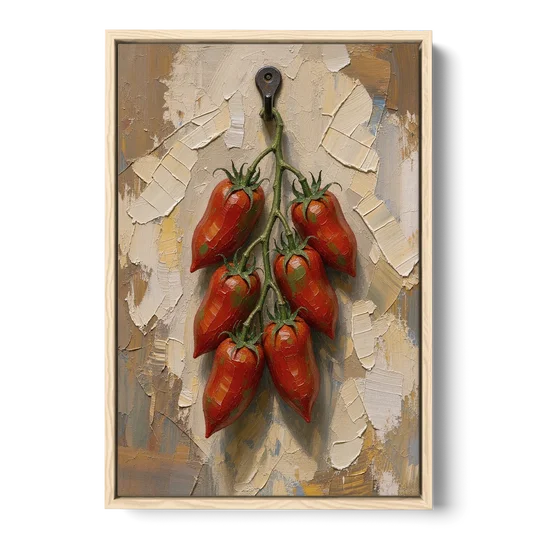 Tomatoes Wall Art on an Iron Hook - Oak Framed Canvas Wall Art - Front