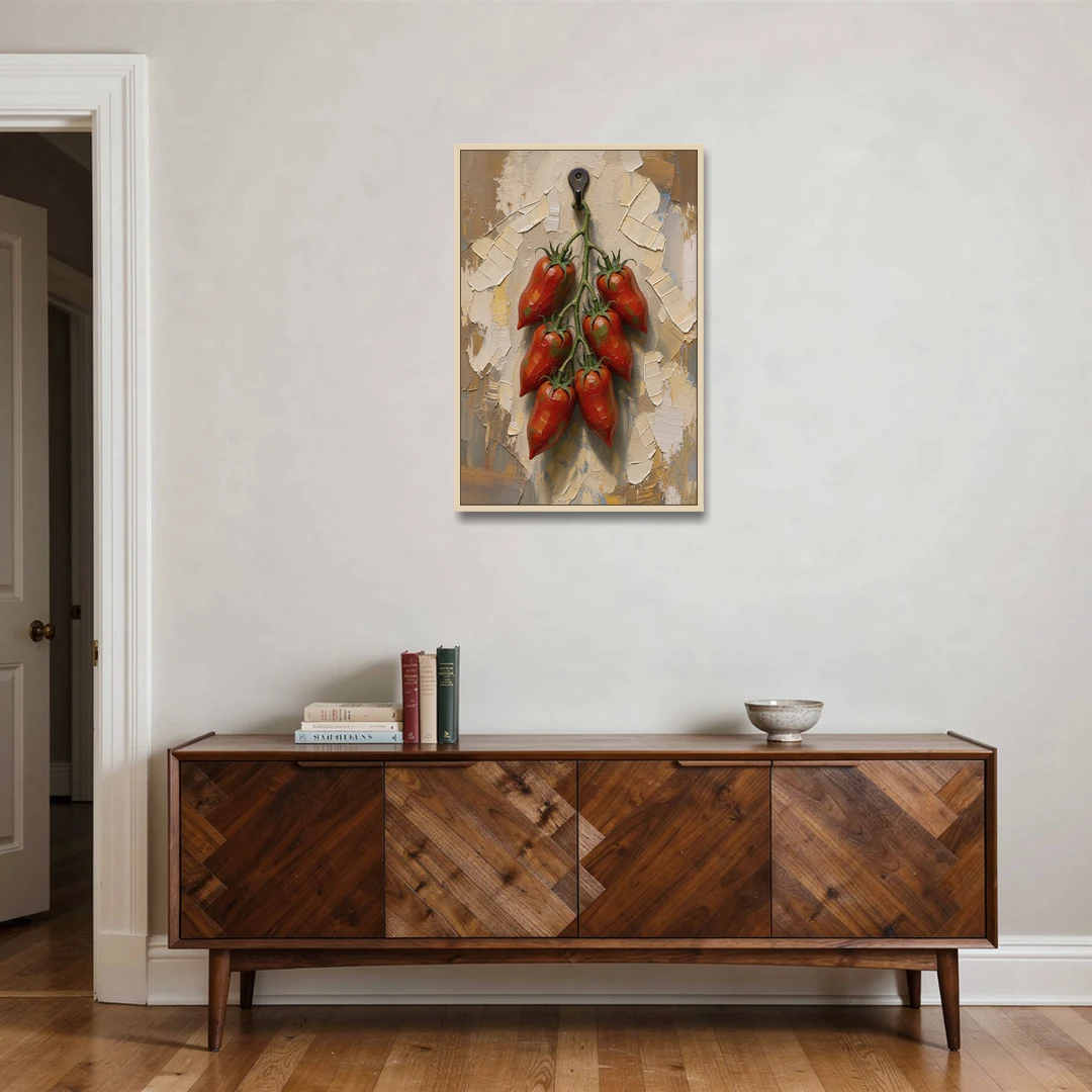 Tomatoes Wall Art on an Iron Hook - Oak Framed Canvas Wall Art - Coffee Table - 24x36