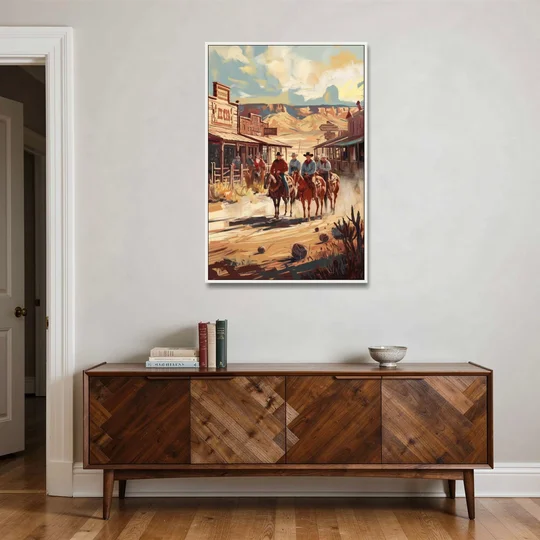 Tombstone Arizona Frontier - White Framed Canvas Wall Art - Coffee Table - 32x48