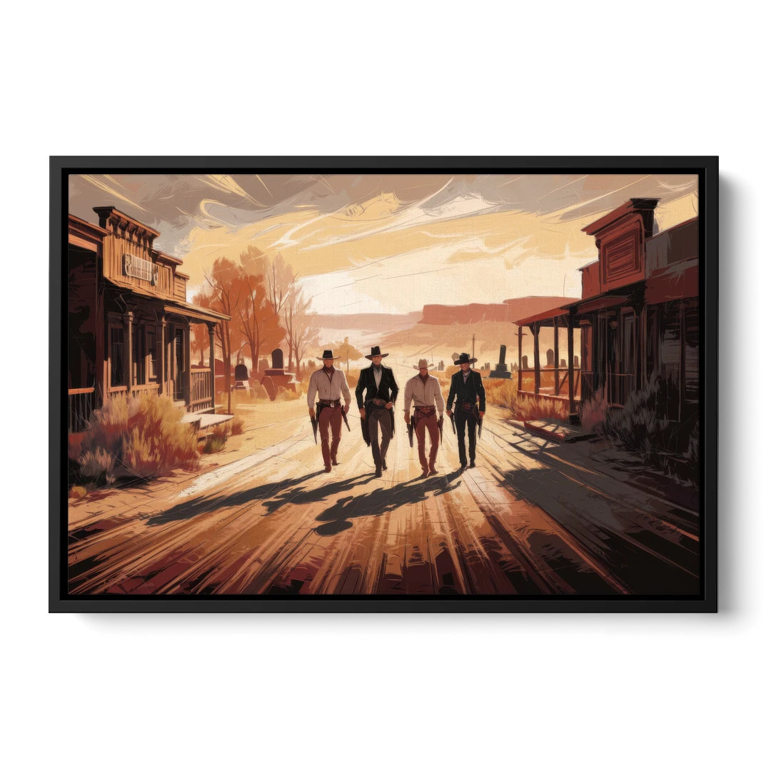 Tombstone Gunfight Scenery - Black Framed Canvas Wall Art - Front