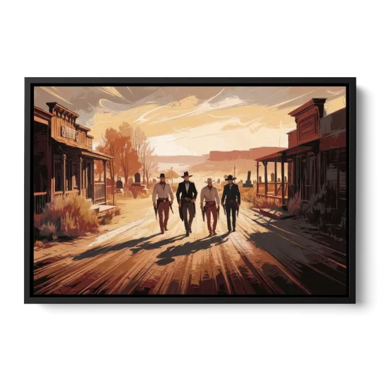 Tombstone Gunfight Scenery - Black Framed Canvas Wall Art - Front