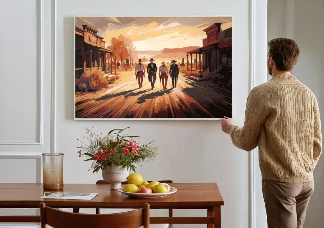 Tombstone Gunfight Scenery canvas wall art above a dining table