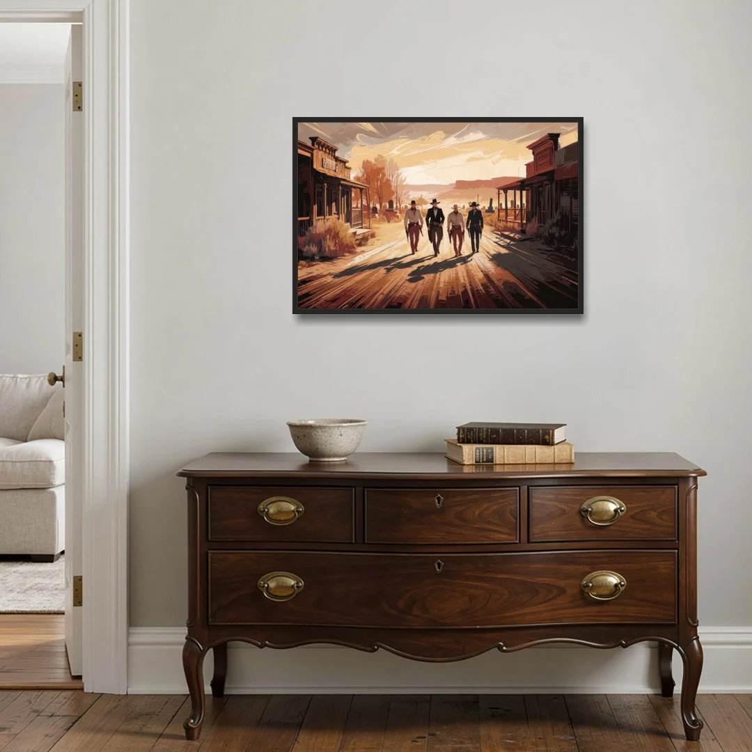 Tombstone Gunfight Scenery - Black Framed Canvas Wall Art - Coffee Table - 36x24