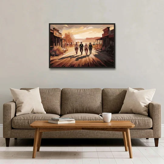 Tombstone Gunfight Scenery - Black Framed Canvas Wall Art - Sofa - 36x24