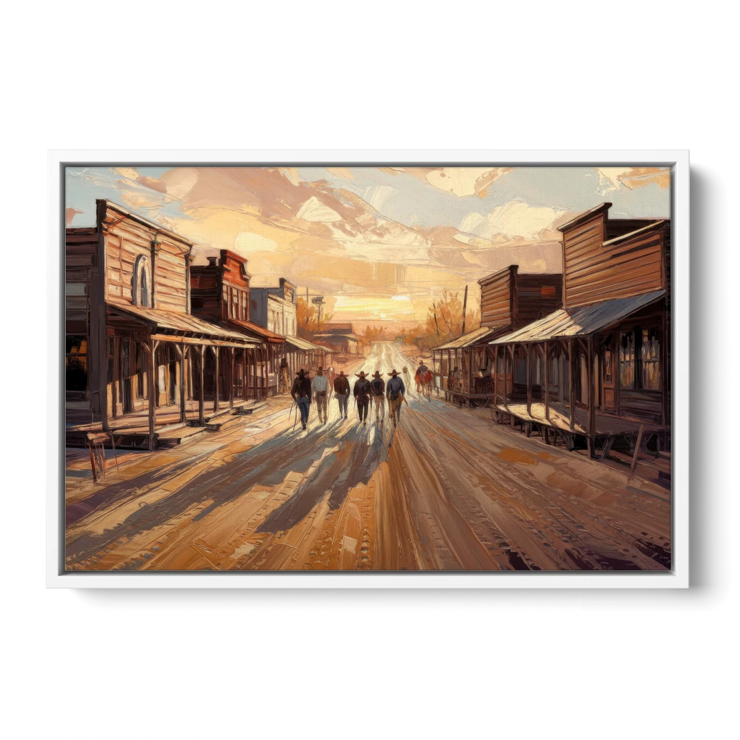 Tombstone Historic Main Street - White Framed Canvas Wall Art - Front