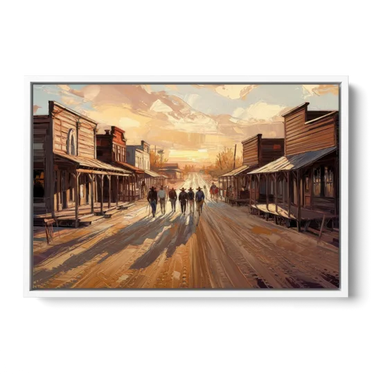 Tombstone Historic Main Street - White Framed Canvas Wall Art - Front