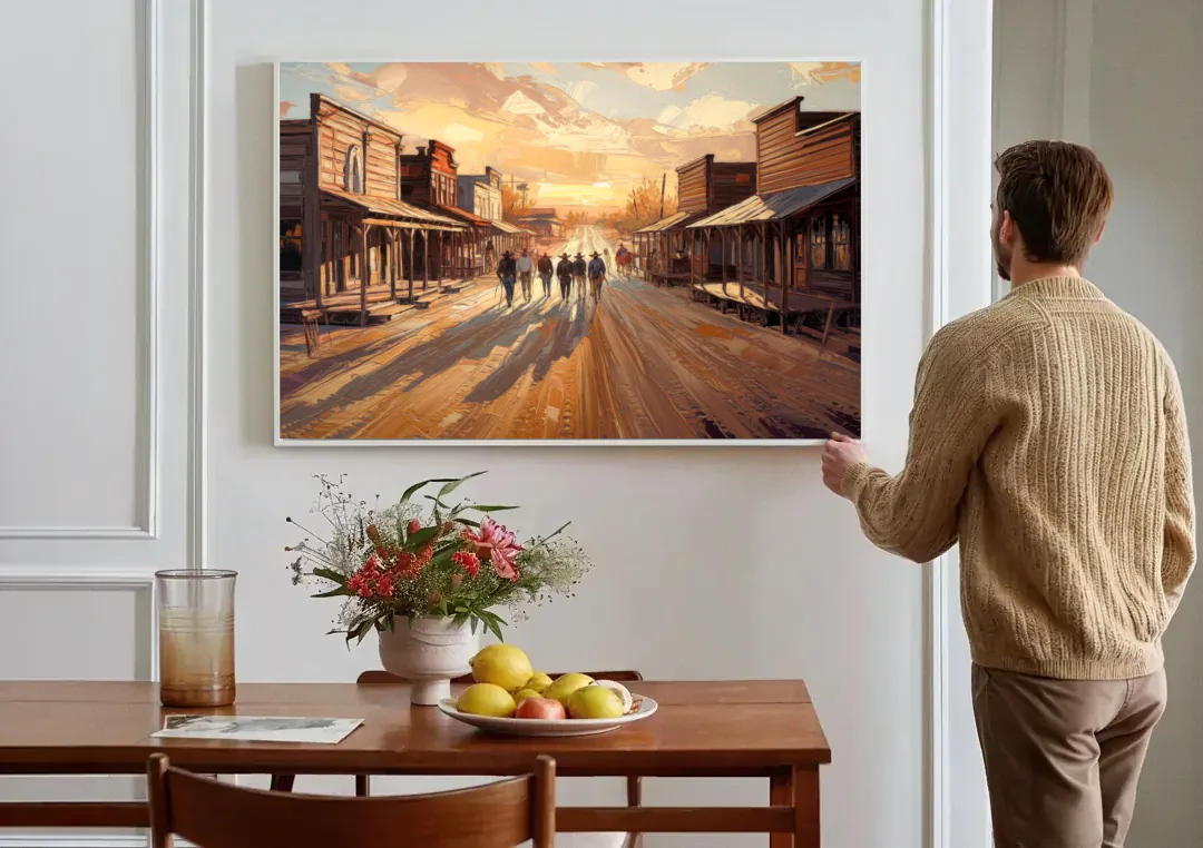 Tombstone Historic Main Street canvas wall art above a dining table