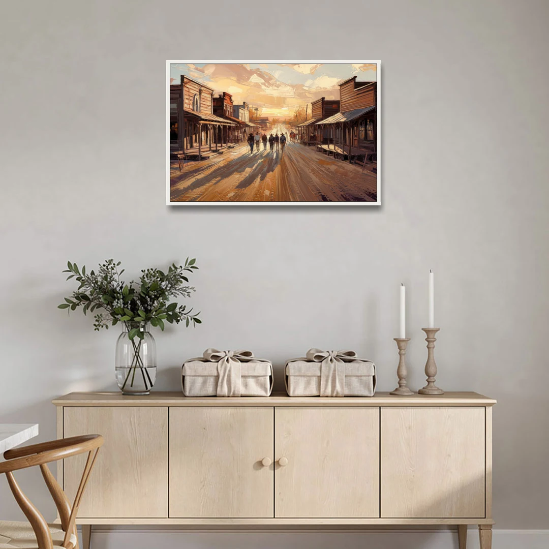 Tombstone Historic Main Street - White Framed Canvas Wall Art - Coffee Table - 36x24