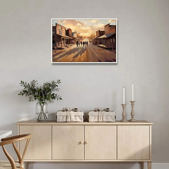 Tombstone Historic Main Street - White Framed Canvas Wall Art - Coffee Table - 36x24