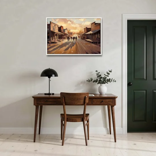 Tombstone Historic Main Street - White Framed Canvas Wall Art - Office - 36x24