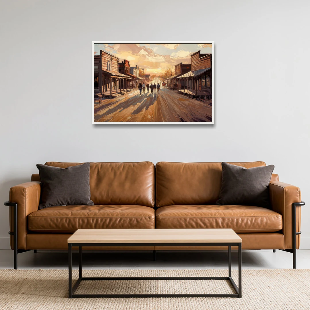 Tombstone Historic Main Street - White Framed Canvas Wall Art - Sofa - 36x24