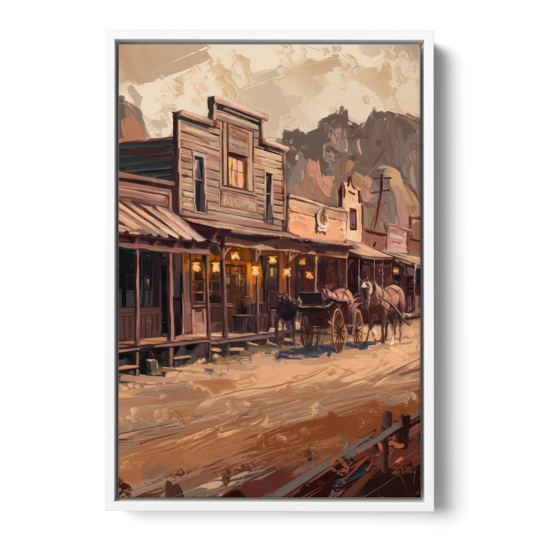Tombstone Old West Charm - White Framed Canvas Wall Art - Front
