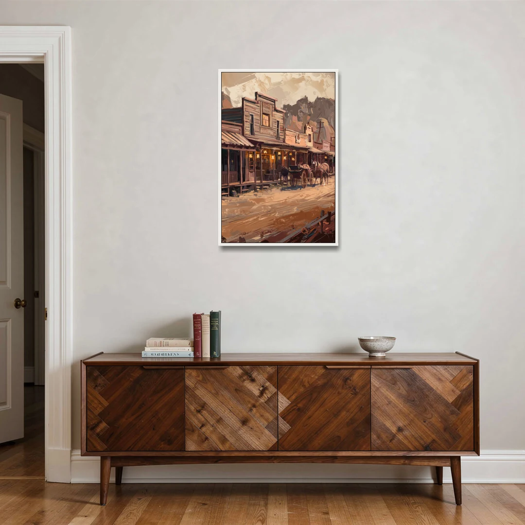 Tombstone Old West Charm - White Framed Canvas Wall Art - Coffee Table - 24x36