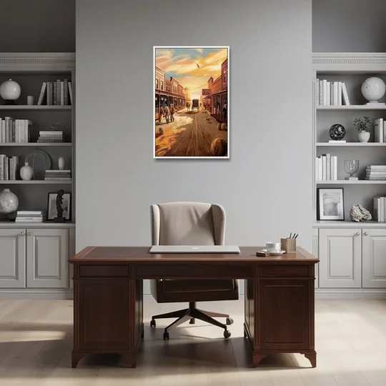 Tombstone Wild West Vibes - White Framed Canvas Wall Art - Office - 24x36