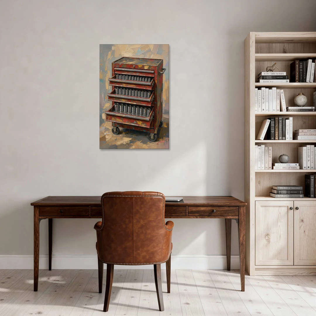 Toolbox Painting with Three Open Drawers - Canvas Wall Art - Office - 24x36