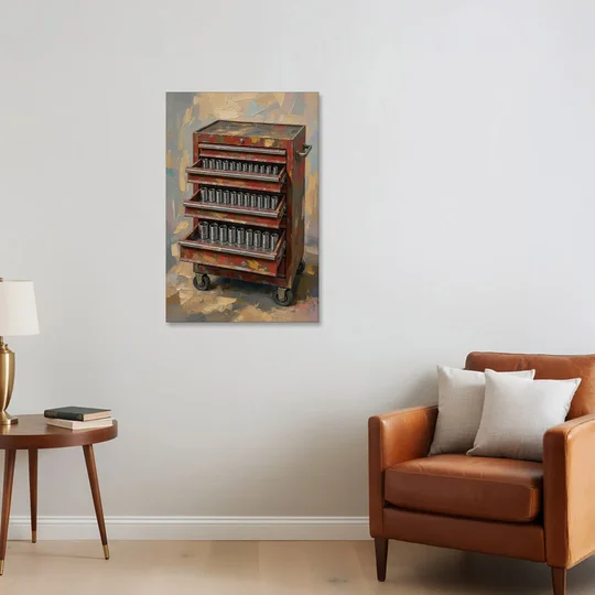 Toolbox Painting with Three Open Drawers - Canvas Wall Art - Sofa - 24x36