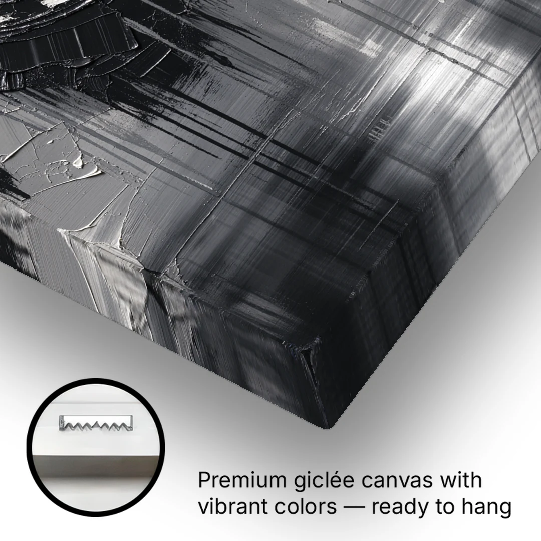 Torn Grey Circle Over Black Drips - Canvas Wall Art - Gallery Wrap Corner