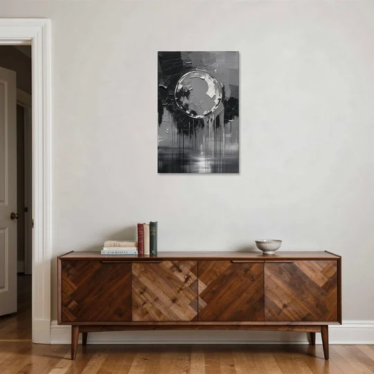 Torn Grey Circle Over Black Drips - Canvas Wall Art - Coffee Table - 24x36