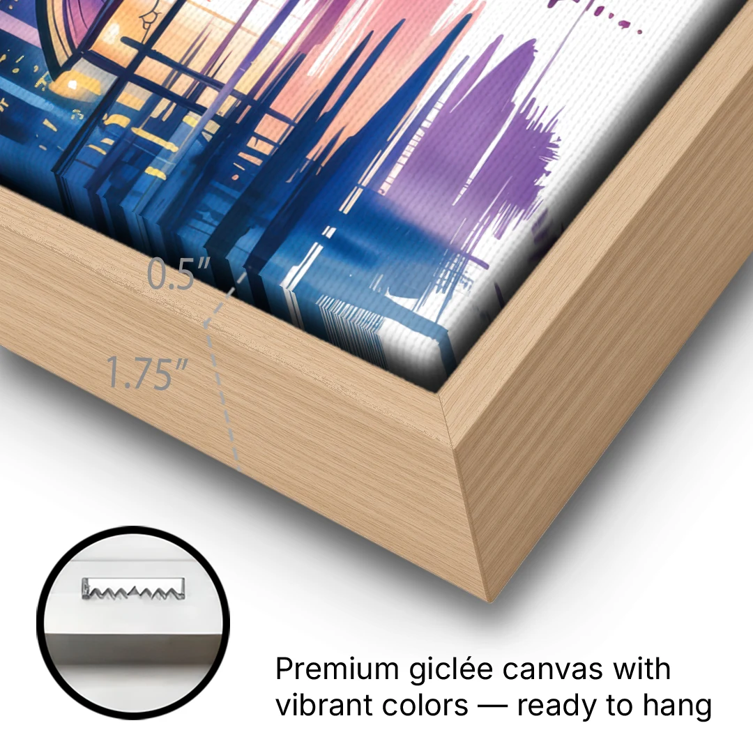 Toronto City Lights - Oak Framed Canvas Wall Art - Gallery Wrap Corner
