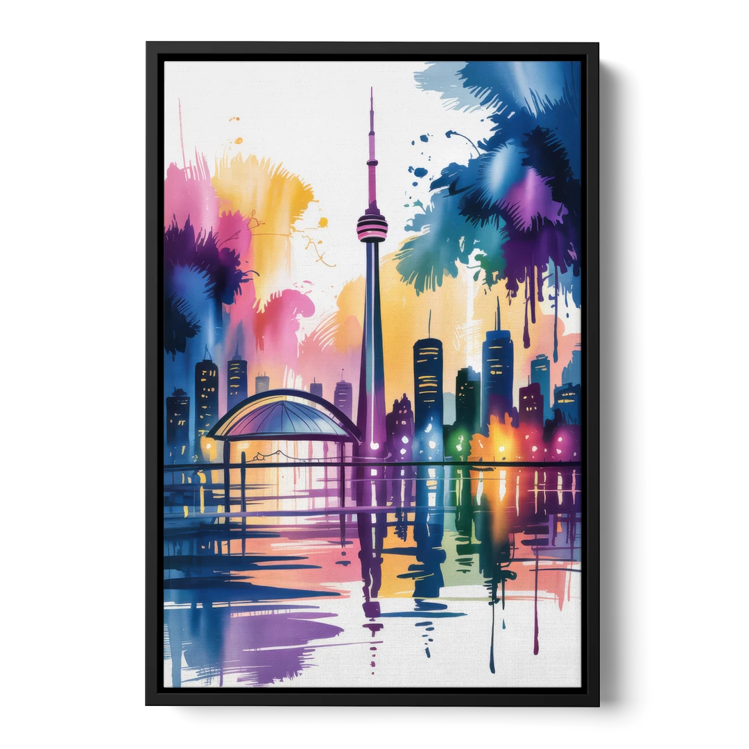 Toronto City Lights - Black Framed Canvas Wall Art - Front
