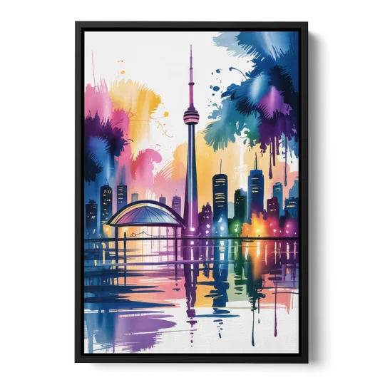 Toronto City Lights - Black Framed Canvas Wall Art - Front