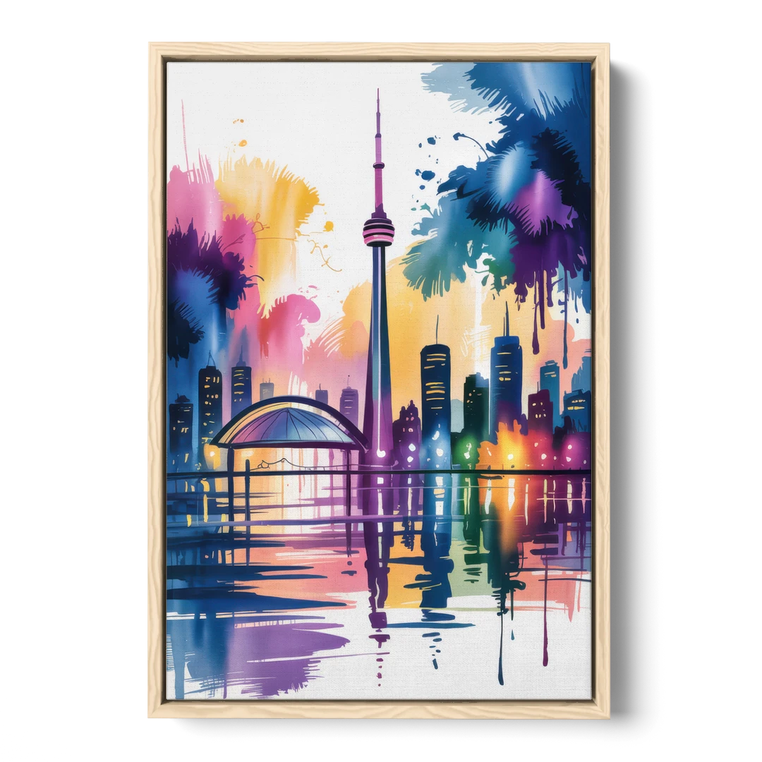 Toronto City Lights - Oak Framed Canvas Wall Art - Front