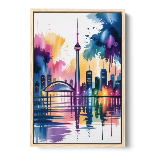 Toronto City Lights - Oak Framed Canvas Wall Art - Front