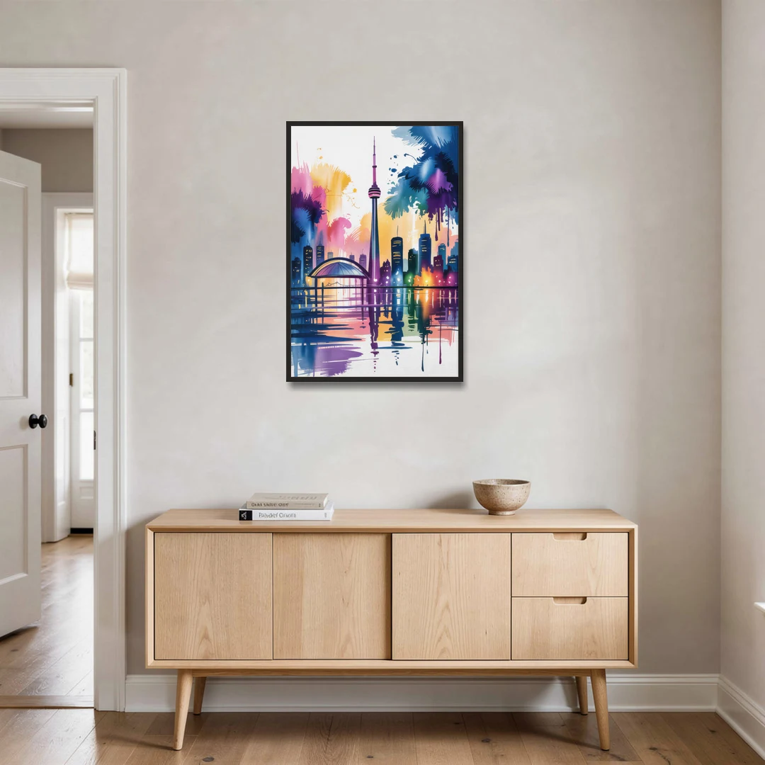 Toronto City Lights - Black Framed Canvas Wall Art - Coffee Table - 24x36