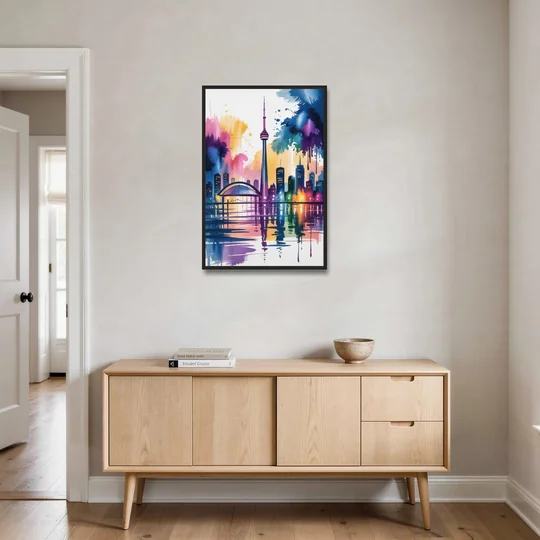Toronto City Lights - Black Framed Canvas Wall Art - Coffee Table - 24x36