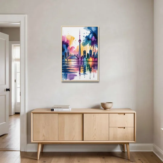 Toronto City Lights - Oak Framed Canvas Wall Art - Coffee Table - 24x36