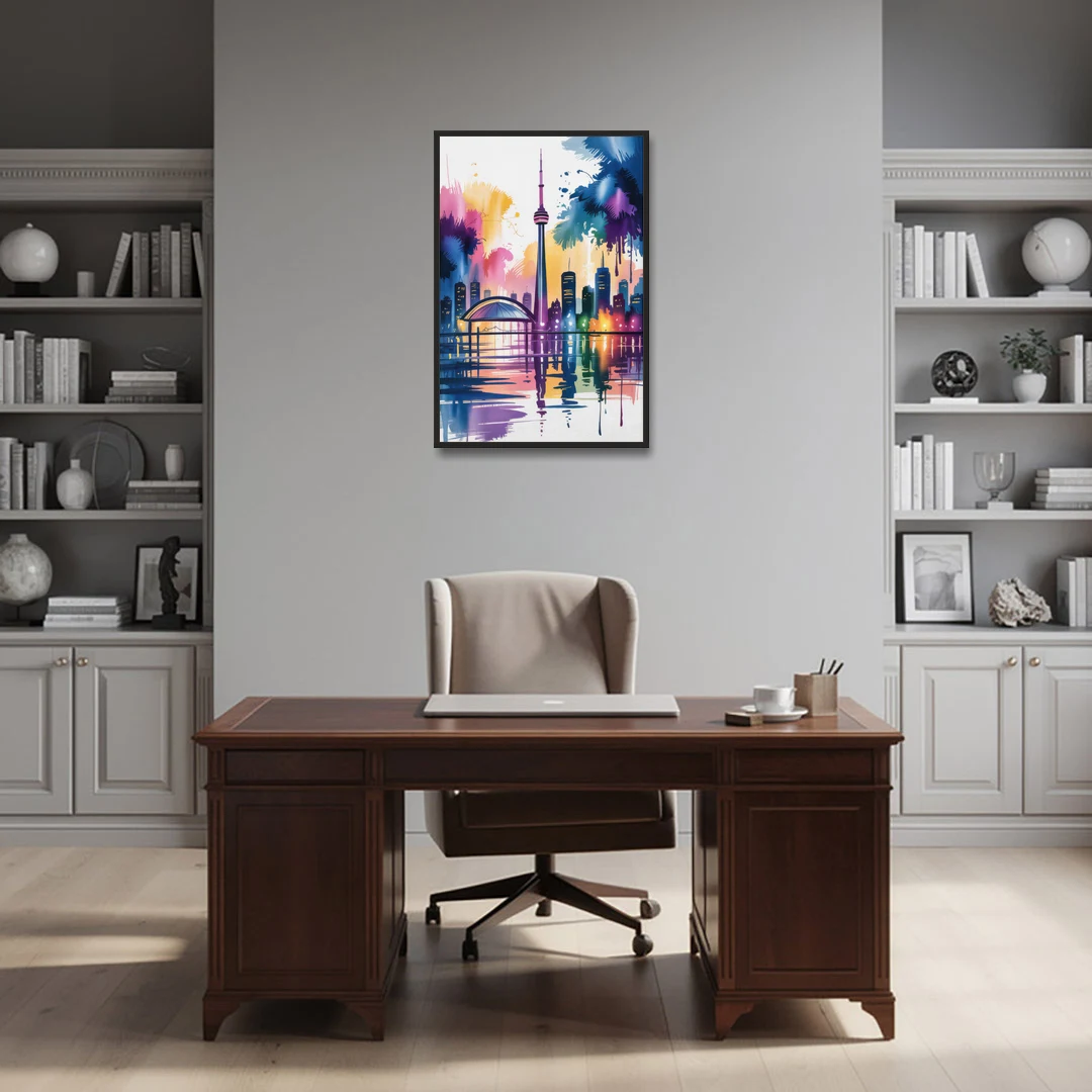 Toronto City Lights - Black Framed Canvas Wall Art - Office - 24x36