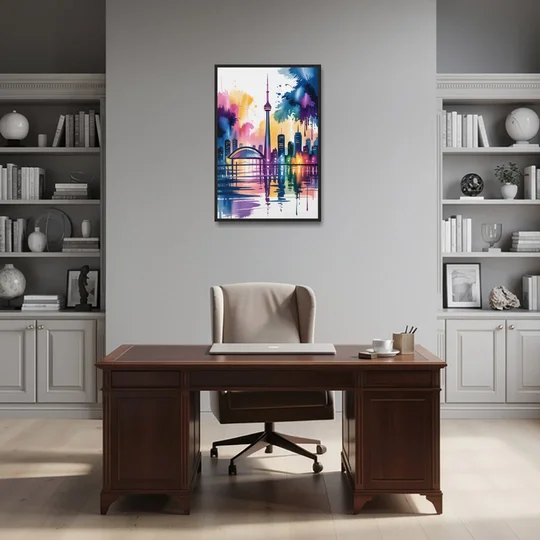 Toronto City Lights - Black Framed Canvas Wall Art - Office - 24x36