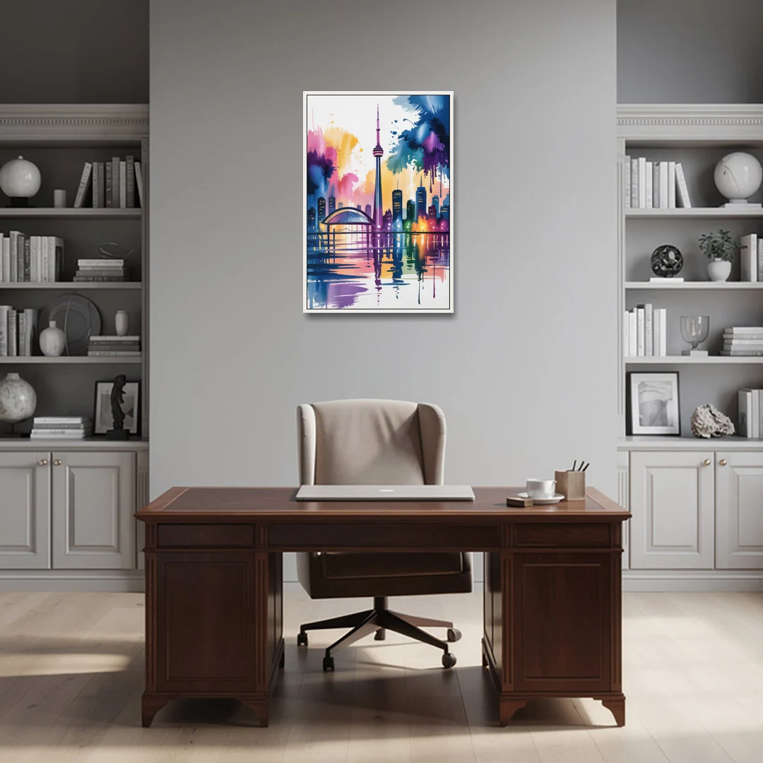 Toronto City Lights - White Framed Canvas Wall Art - Office - 24x36