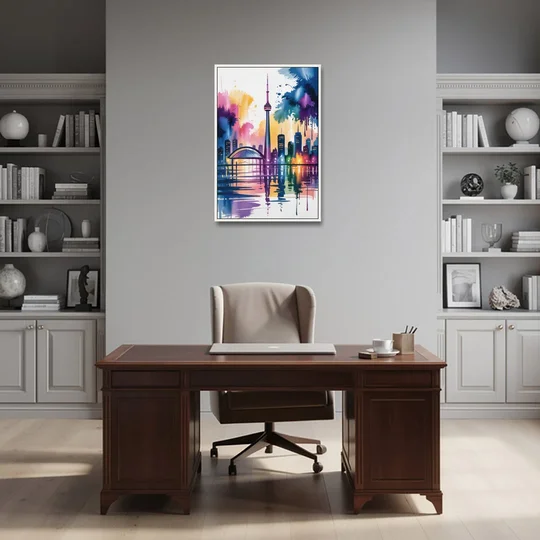 Toronto City Lights - White Framed Canvas Wall Art - Office - 24x36