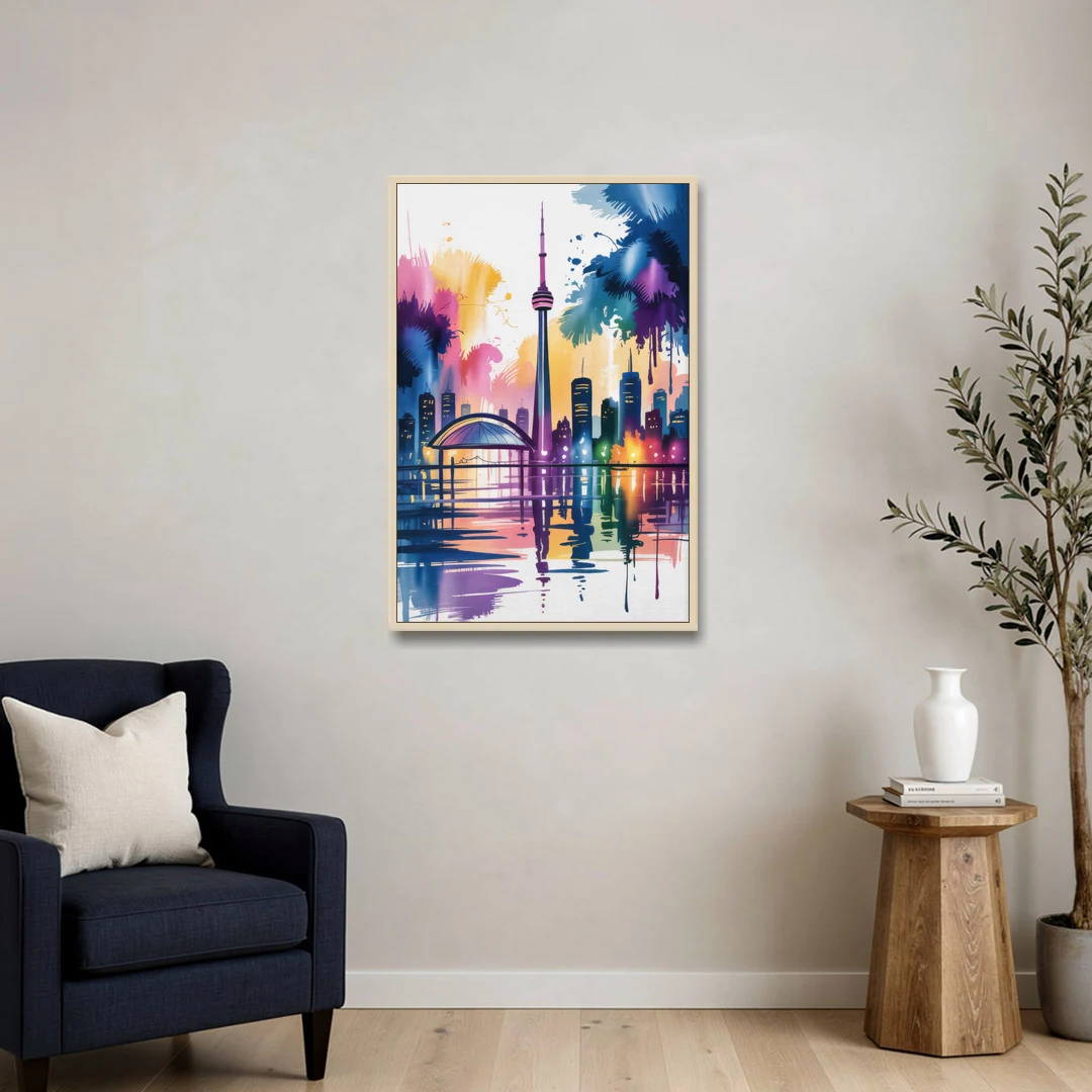 Toronto City Lights - Oak Framed Canvas Wall Art - Sofa - 24x36