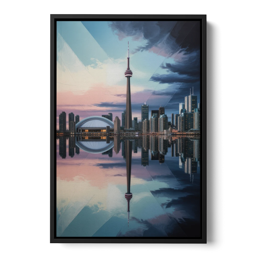 Toronto Cityscape Panorama - Black Framed Canvas Wall Art - Front